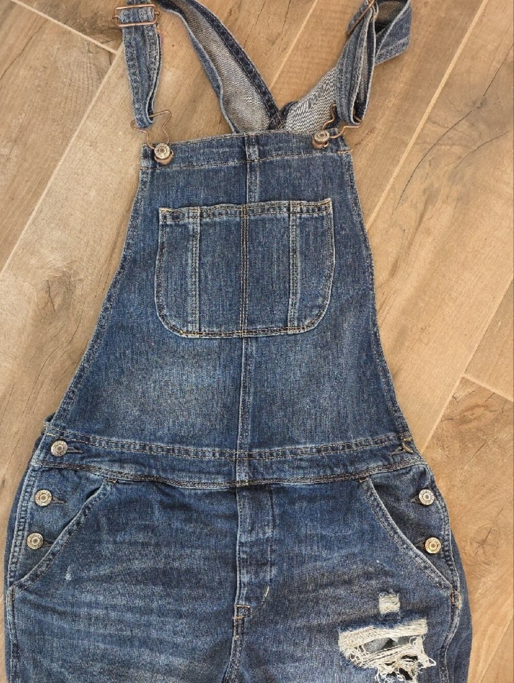 American Eagle Outfitters Distressed Blue Denim Overalls - Picture 2 of 4